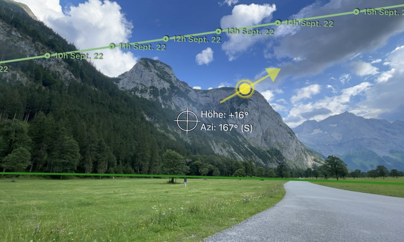 Location-Scouting im Gebirgstal: Sonnenstand-Planung per App mit Uhrzeiten